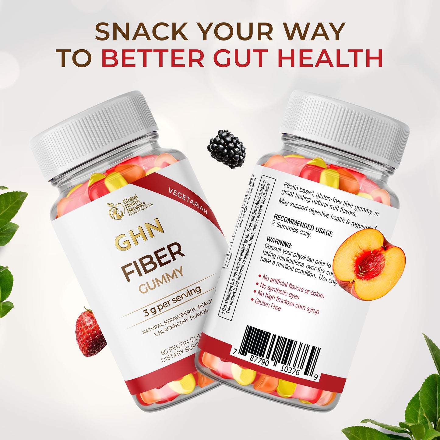 Global Health Naturals Nutritional Supplements Vegan Fiber Gummies Gummy, 60 Count