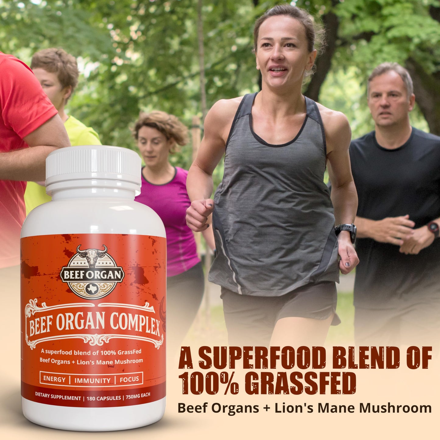 Ancient Diosa Grass Fed Beef Organ Complex 4000mg Supplement for Men & Women with Lion's Mane & Ceylon Cinnamon - Energy, Immunity & Focus - Pasture Raised, Third Party Tested & USA Made - 180 Capsules