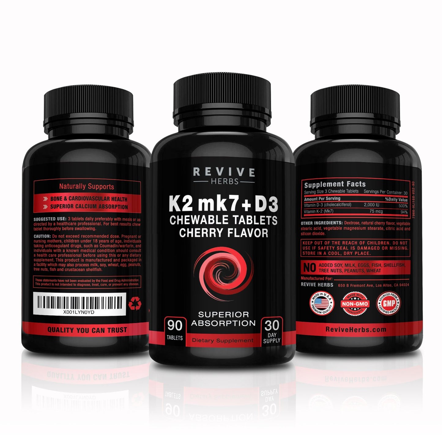 Revive Herbs Vitamin K2 D3 Tablets, 90 Count