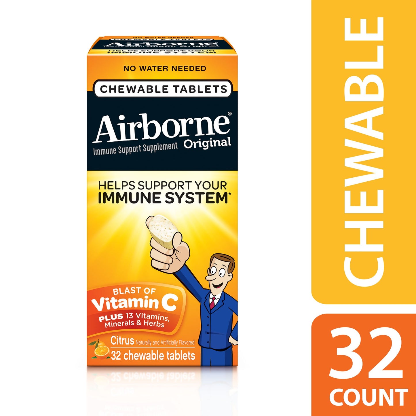 Airborne 1000mg Vitamin C Chewable Tablets with Zinc Immune Support - 32 Tablets