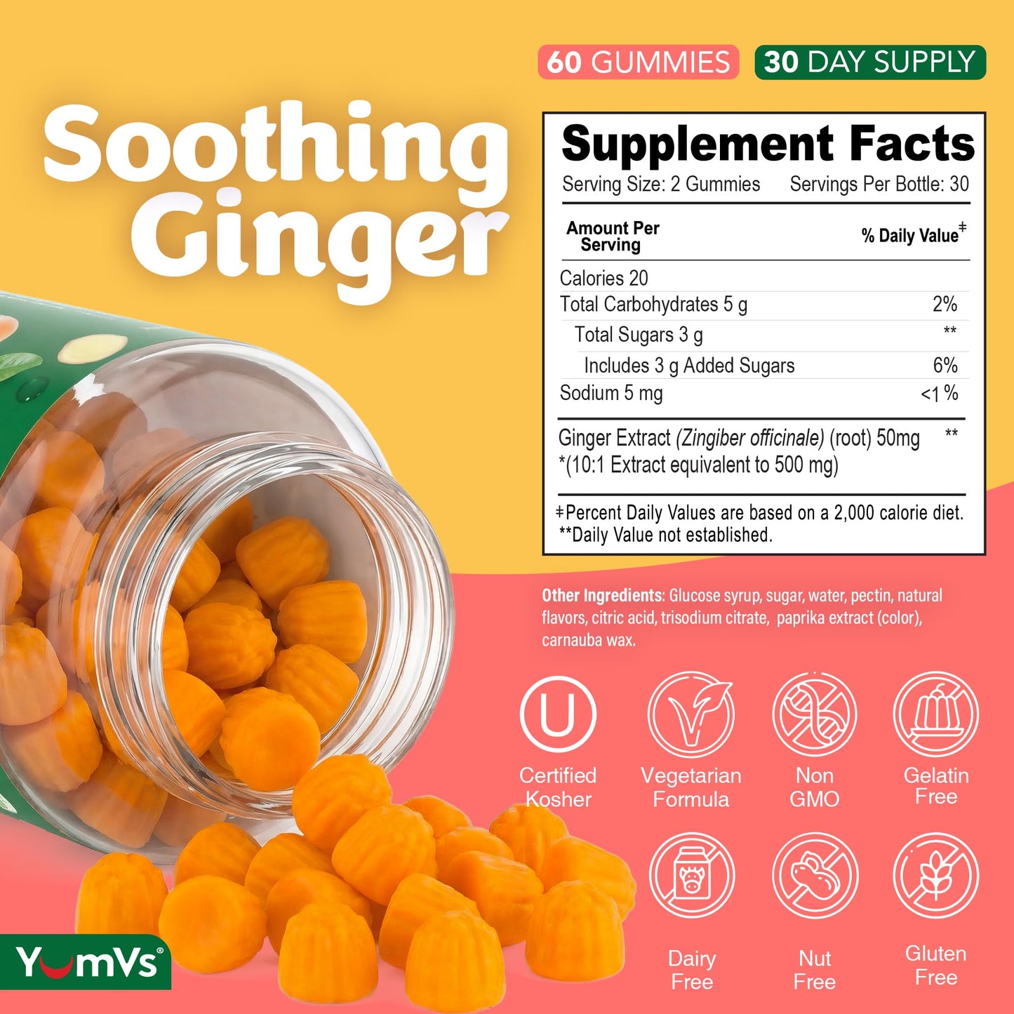 YUM-V'S Ginger Gummies Gummy, 120 Count