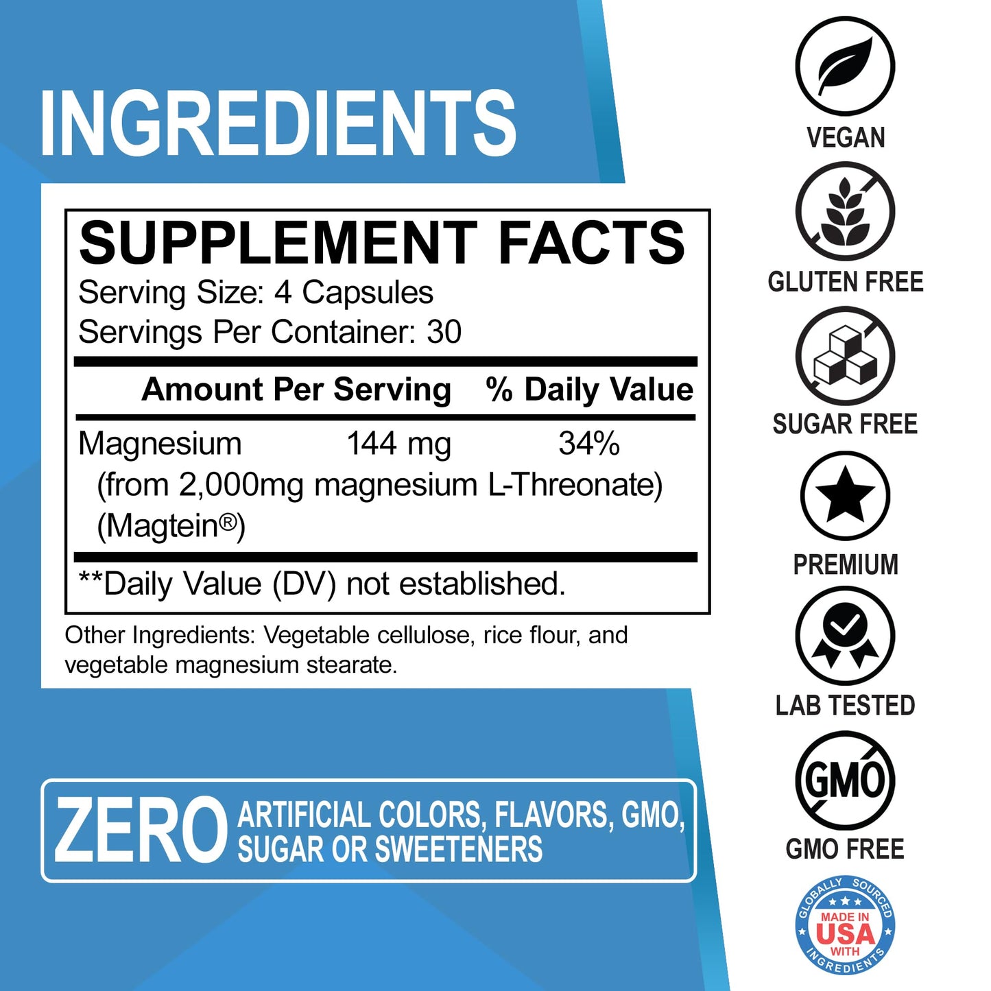 DR. BO Magtein Magnesium L-Threonate 2000mg Capsules, 120 Count
