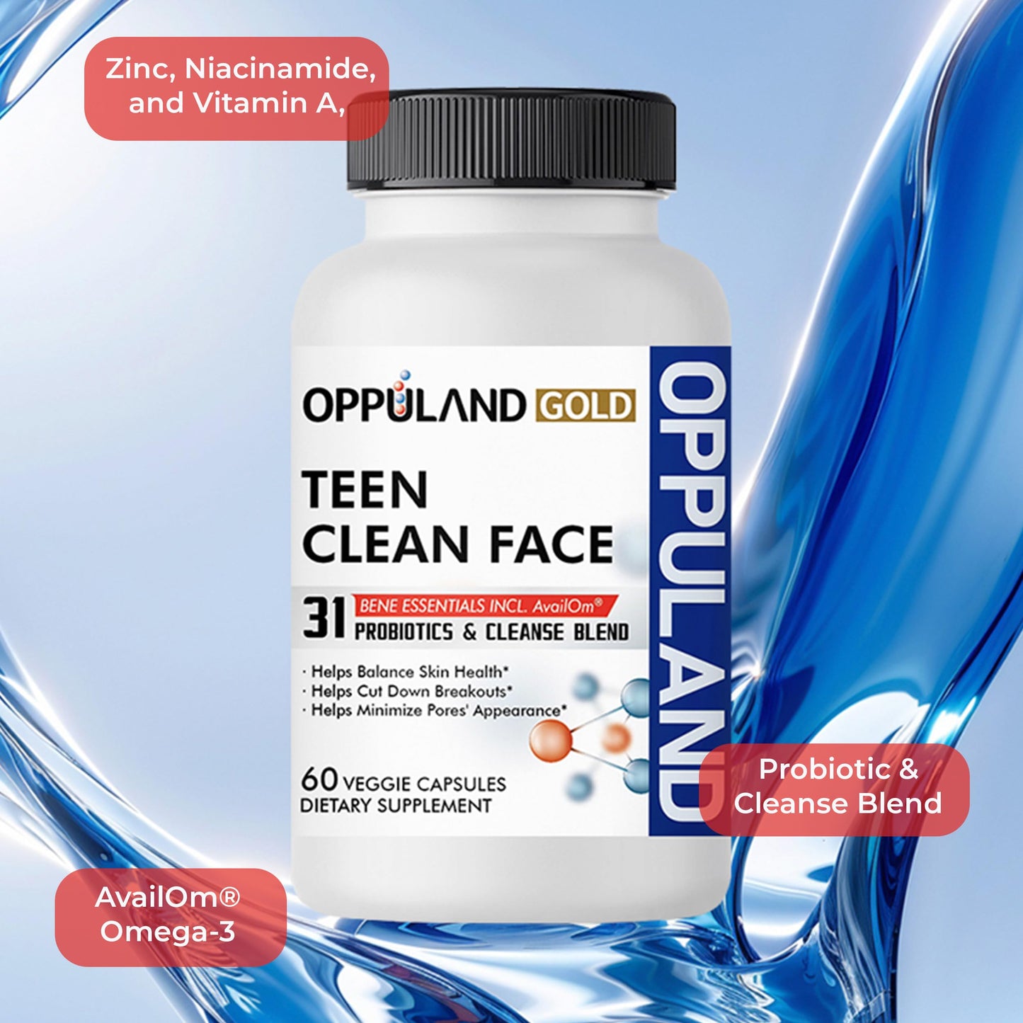 oppuland Teen Clean Face Probiotics & Cleanse Blend Softgels 60 Count