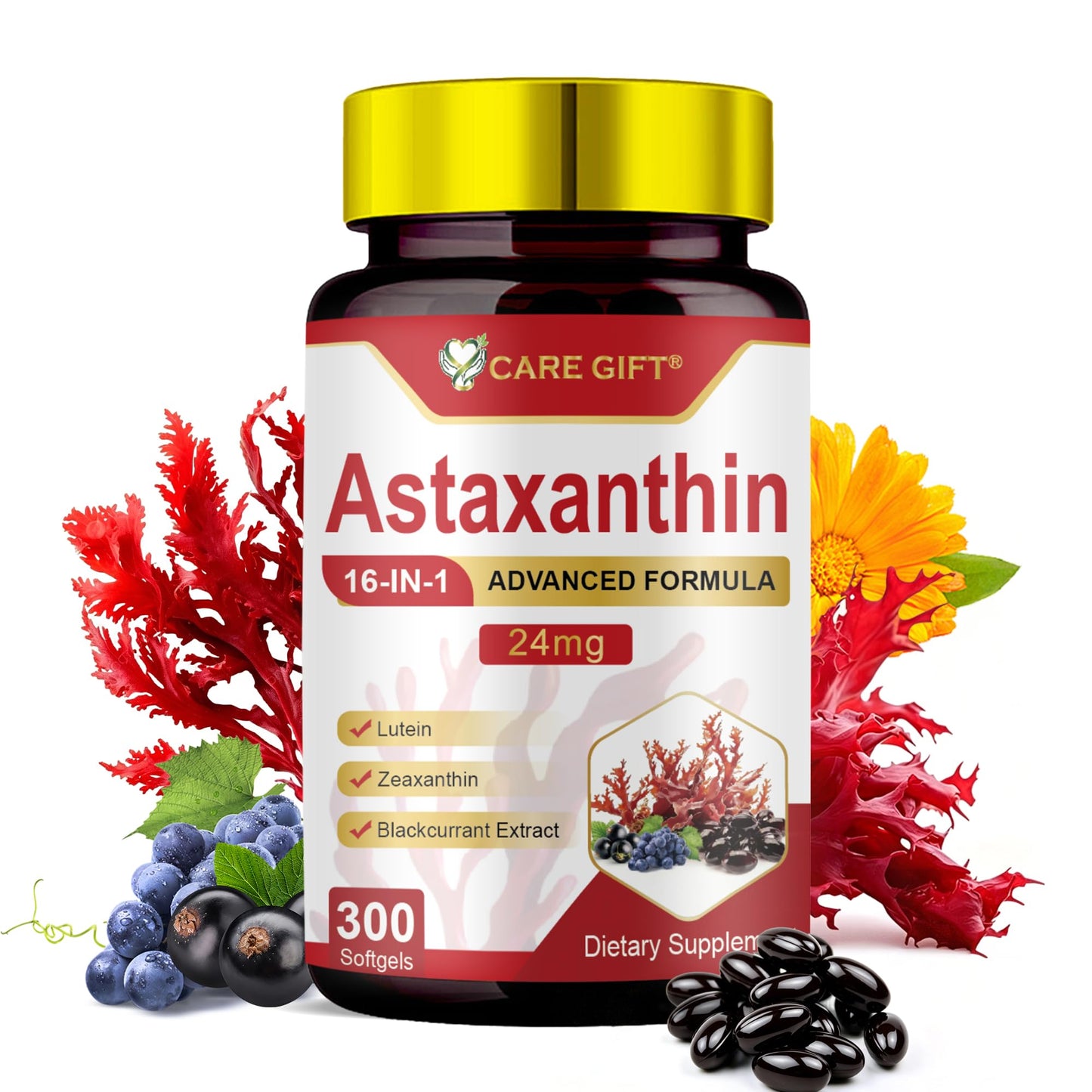 CARE GIFT Astaxanthin Supplements 24mg Softgels 300 Count