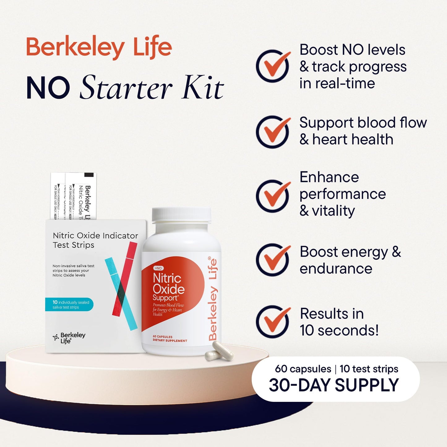Berkeley Life Nitric Oxide Booster Capsules 60 Count & Test Strips 10 Count