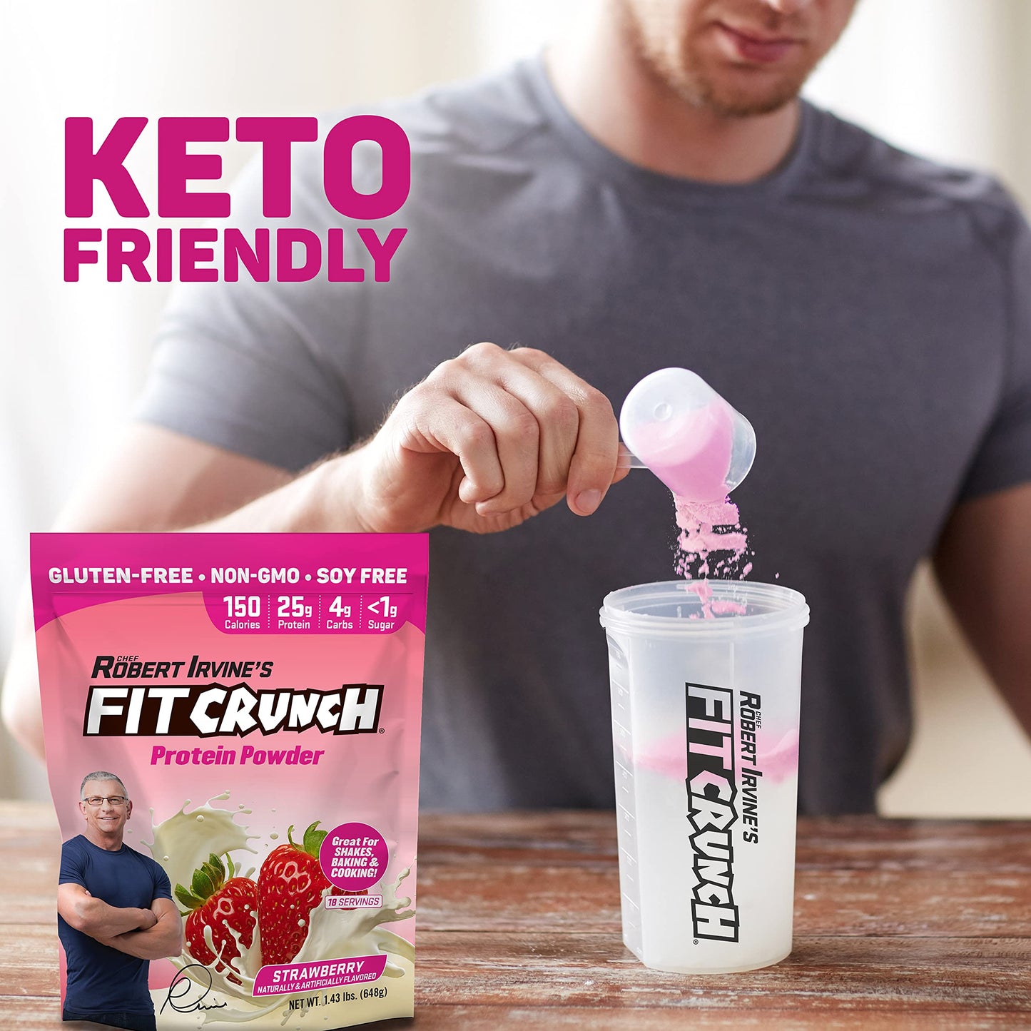 Fit Crunch Tri-Blend Whey Protein Powder 27.2 oz Strawberry