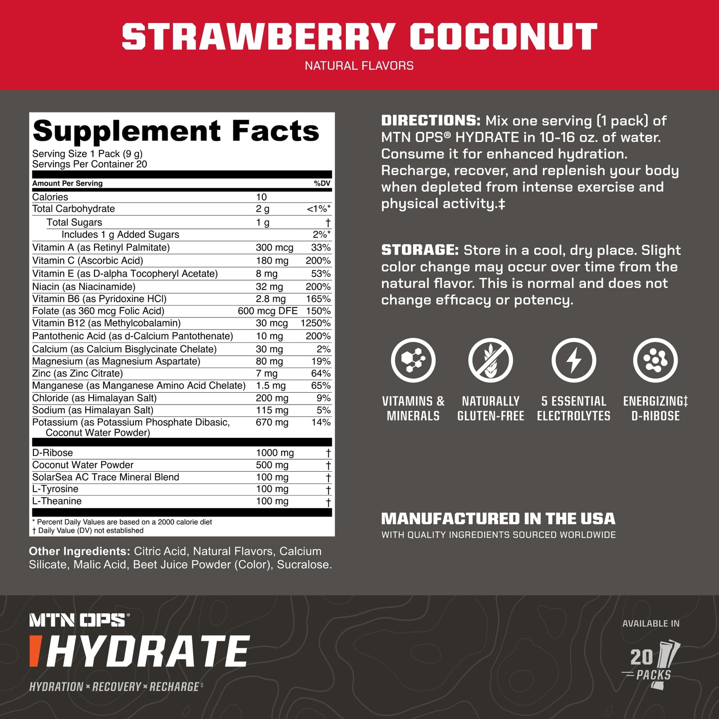 MTN OPS Hydrate Sugar Free Electrolyte Powder, 6 Count