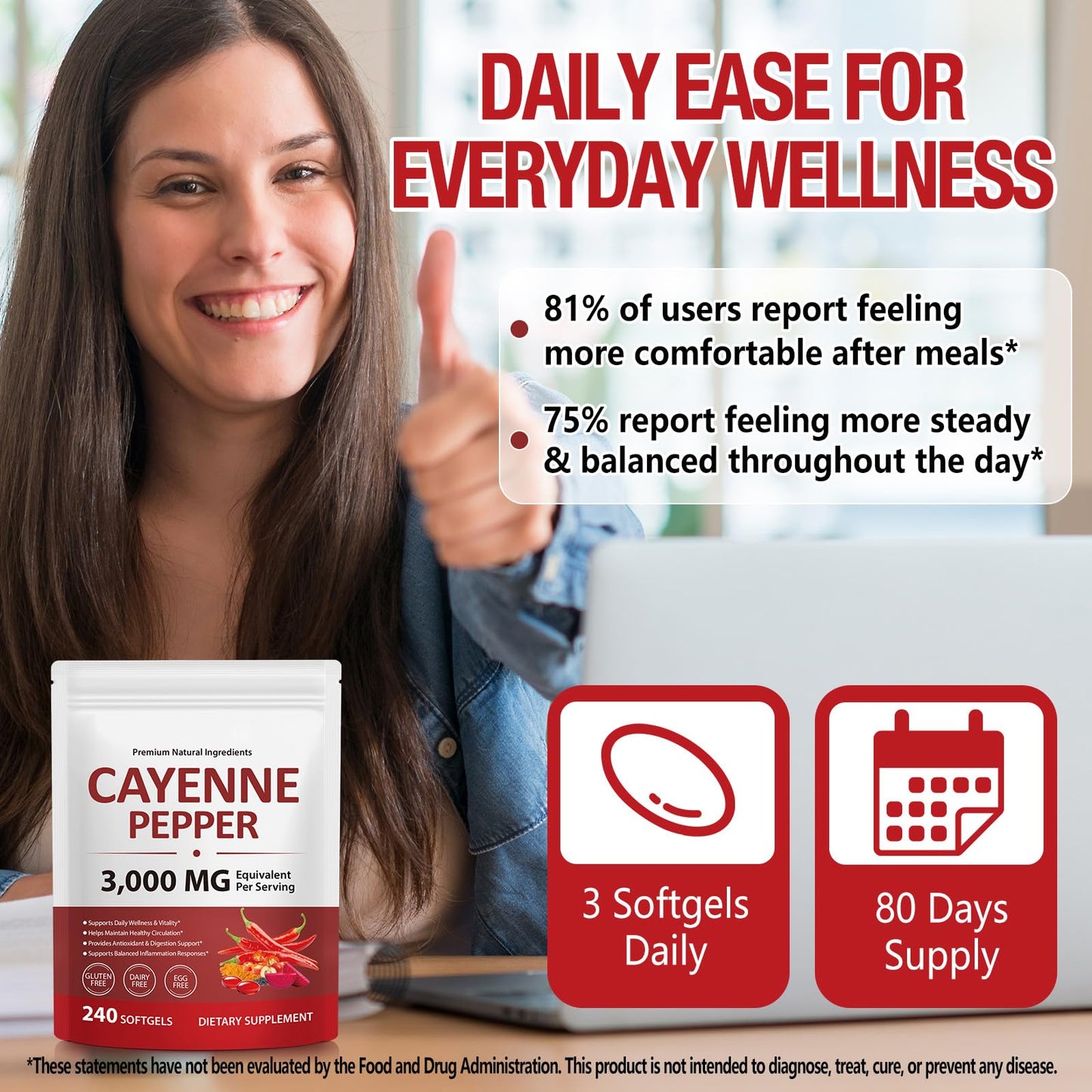 ZROGJBMK Cayenne Pepper Softgels with Vitamin D3 K2 & E and Grape Seed Extracts 240 Softgels
