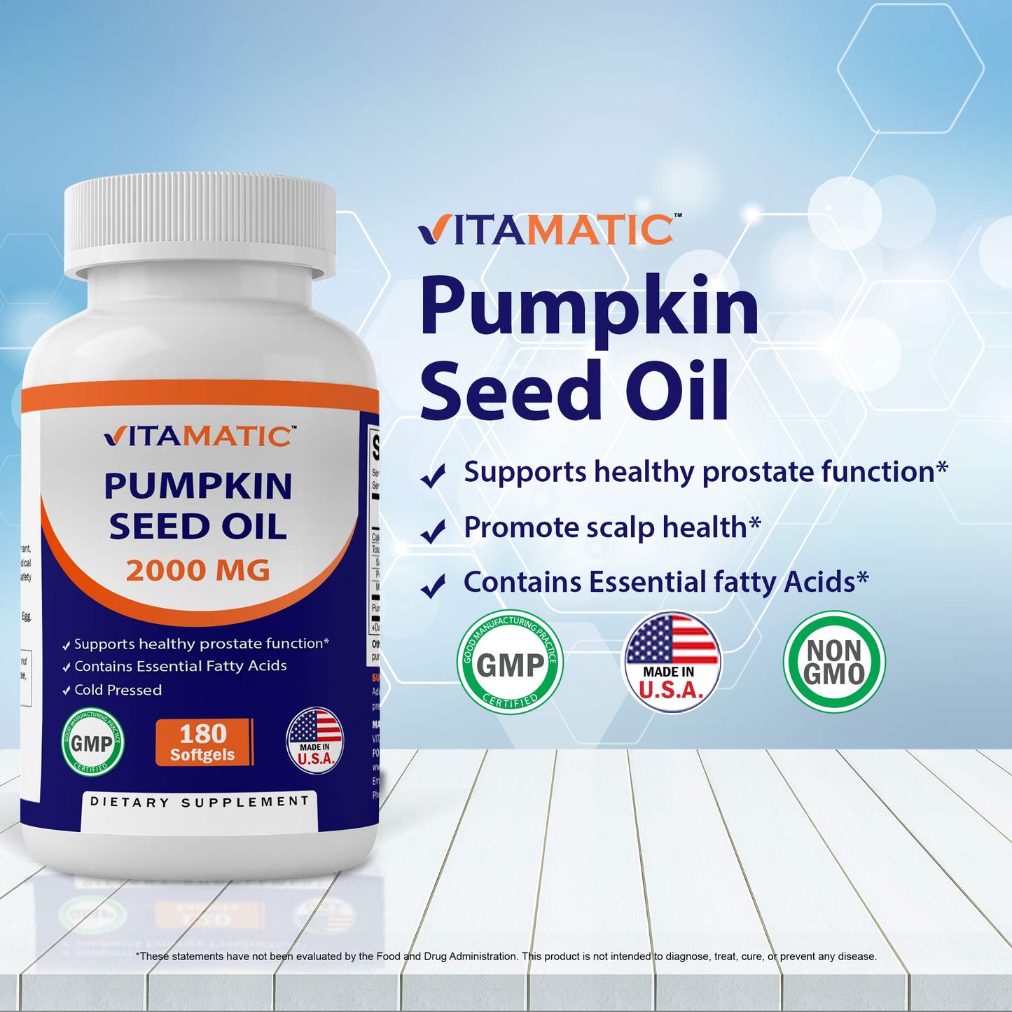 Vitamatic Pumpkin Seed Oil 2000 mg per Serving Softgel, 180 Softgels