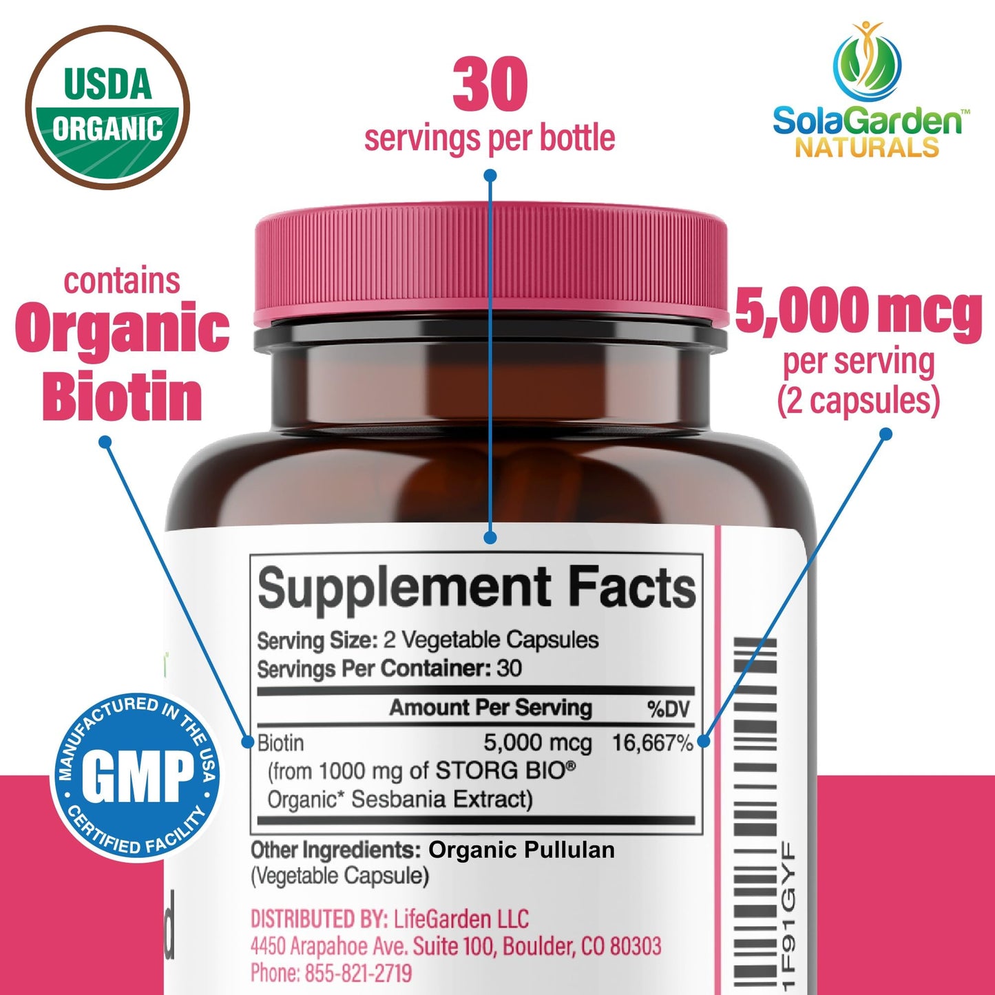 LifeGarden Naturals USDA Organic Whole Food Biotin Supplement Capsule 60 Capsules