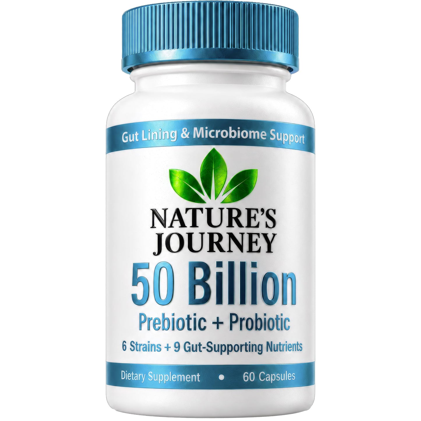 UMB Natures Journey Daily Synbiotic 50 Billion CFU – 6 Strains Probiotics for Women & Men with Prebiotic Fiber, Digestive & Gut Health, Immune Support, 9 Gut-Supporting Nutrients, 60 Capsules