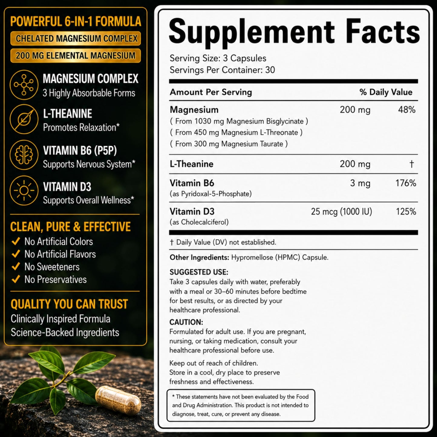 Norlevos Magnesium Sleep Aid Supplement Chelated 200 mg Elemental Magnesium Glycinate Complex with L-Theanine Calm & Relaxation Support Capsules, 90 Count
