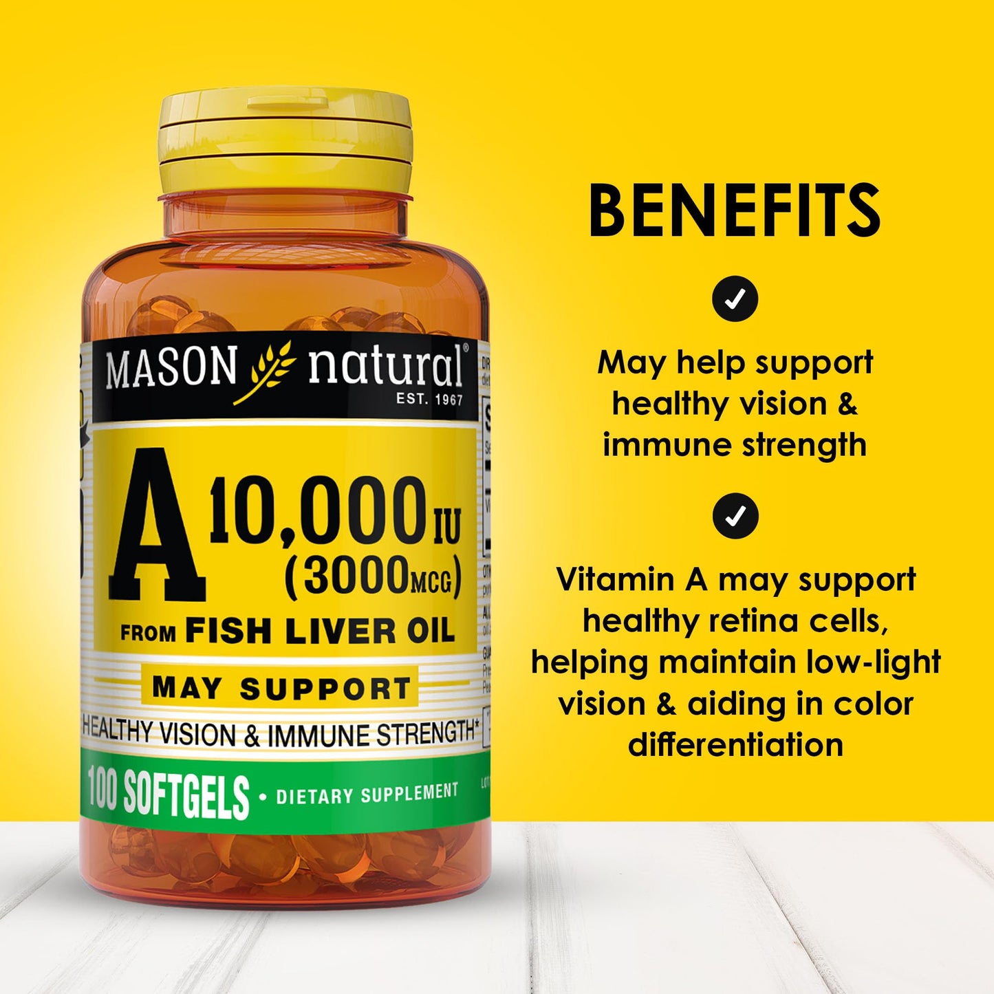 MASON NATURAL Vitamin A Softgels, 100 Count