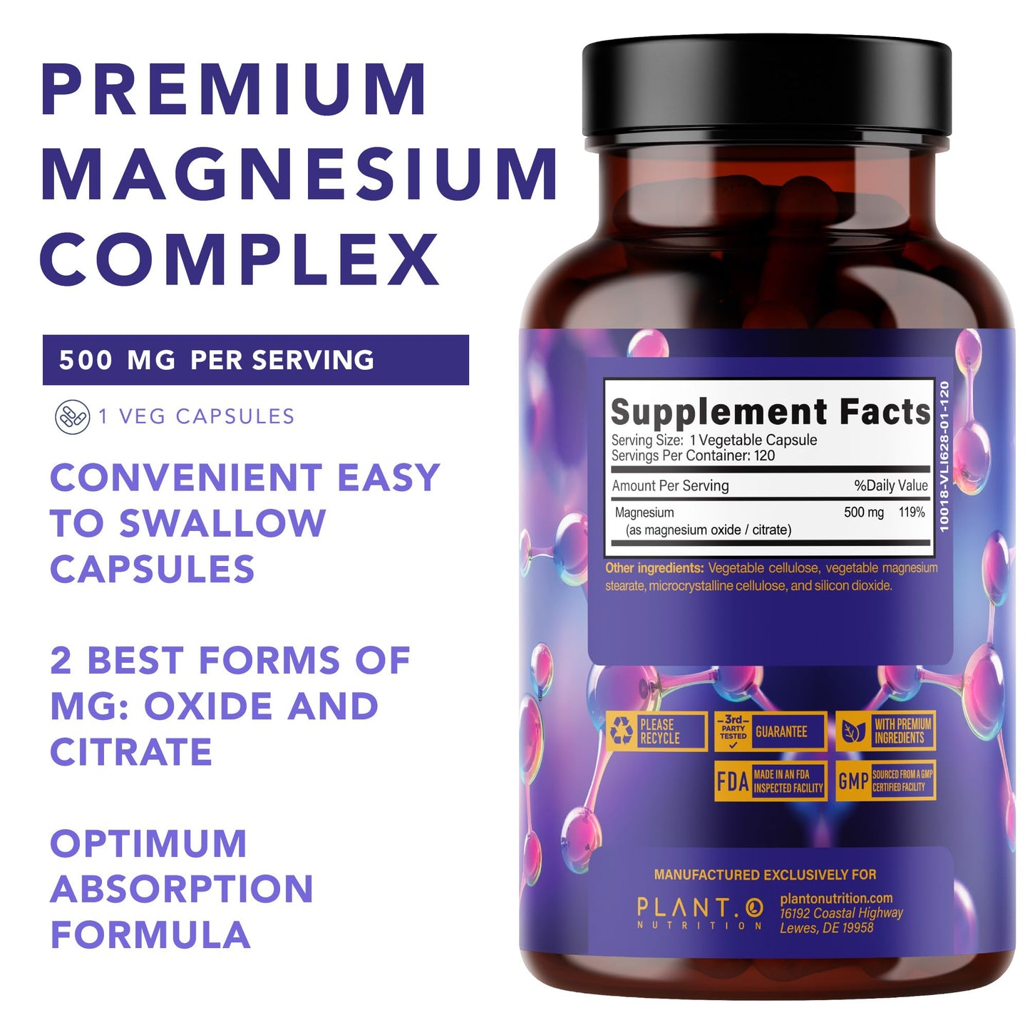 PLANT.O NUTRITION Premium Magnesium Supplement Capsule 120