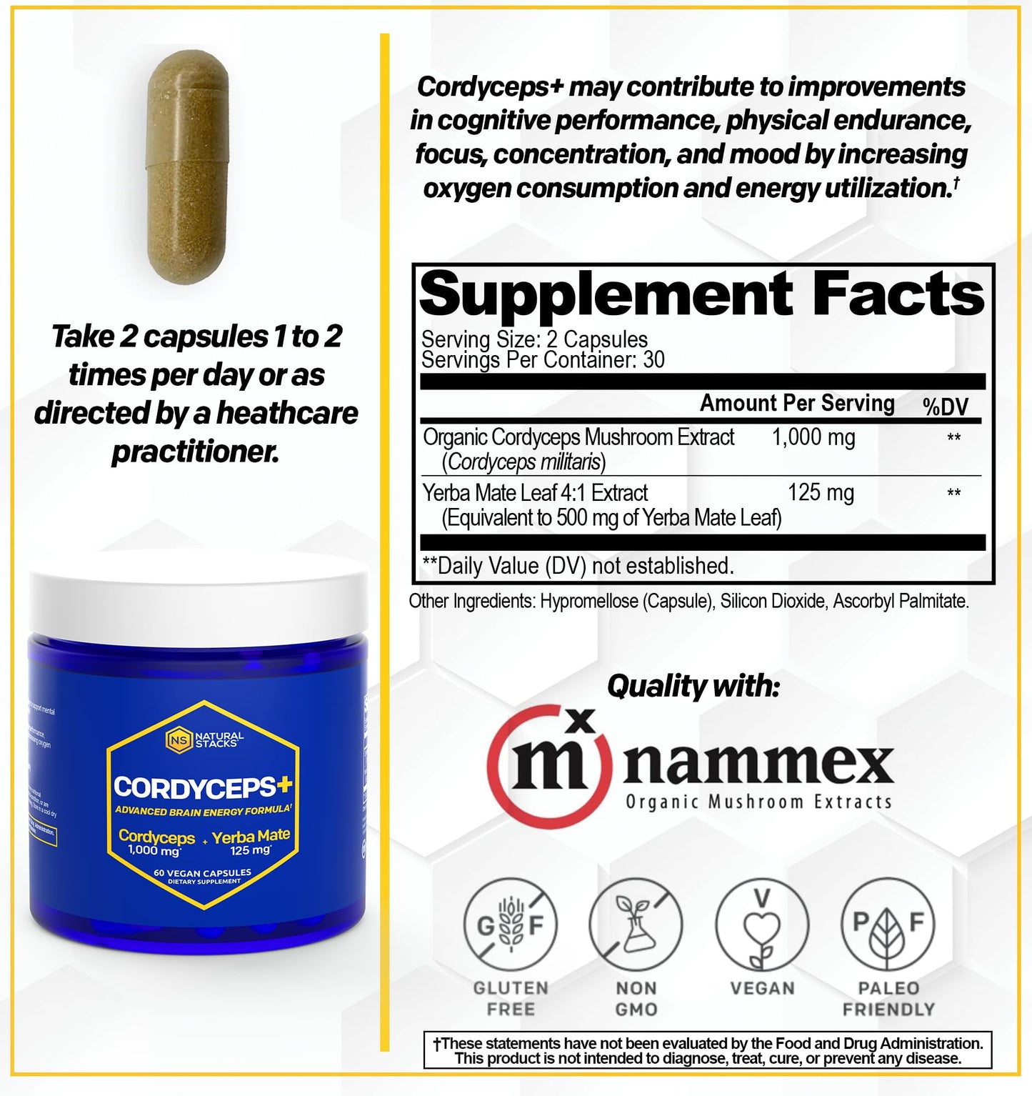 Natural Stacks Cordyceps Mushroom Capsules, 60 Count