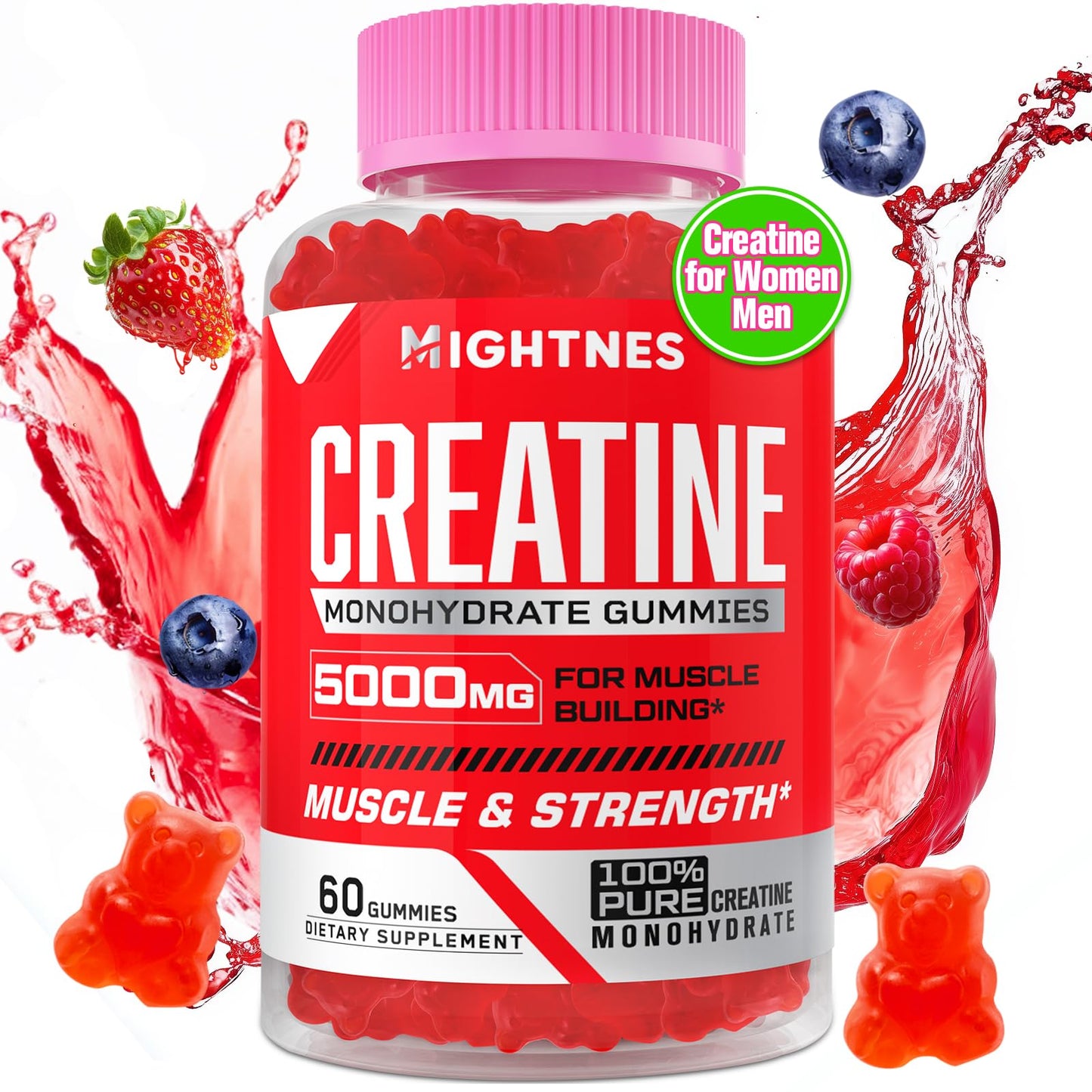 Mightnes Creatine Monohydrate Gummies, 60 Count