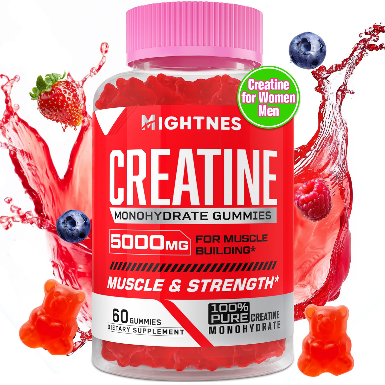 Mightnes Creatine Monohydrate Gummies, 60 Count