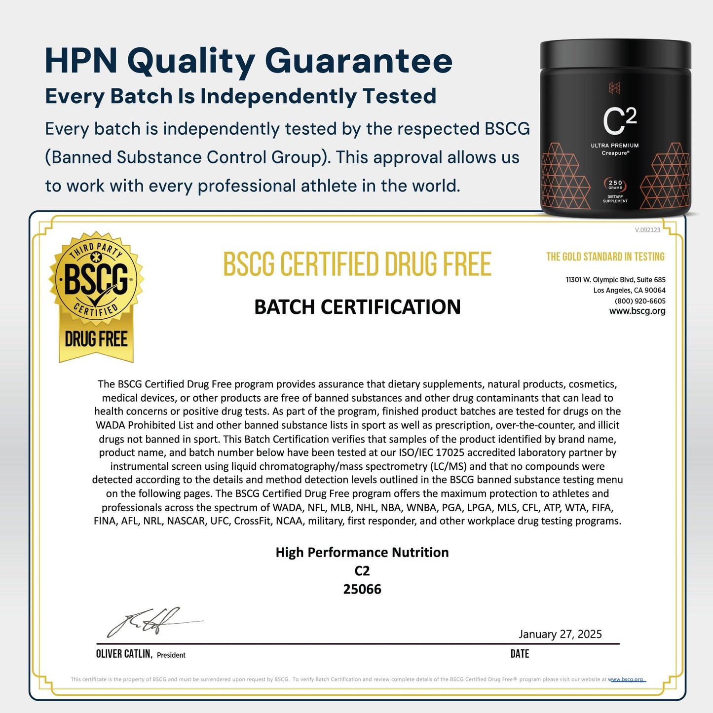 HPN C2 Creatine Monohydrate Powder, 8.75 Ounce