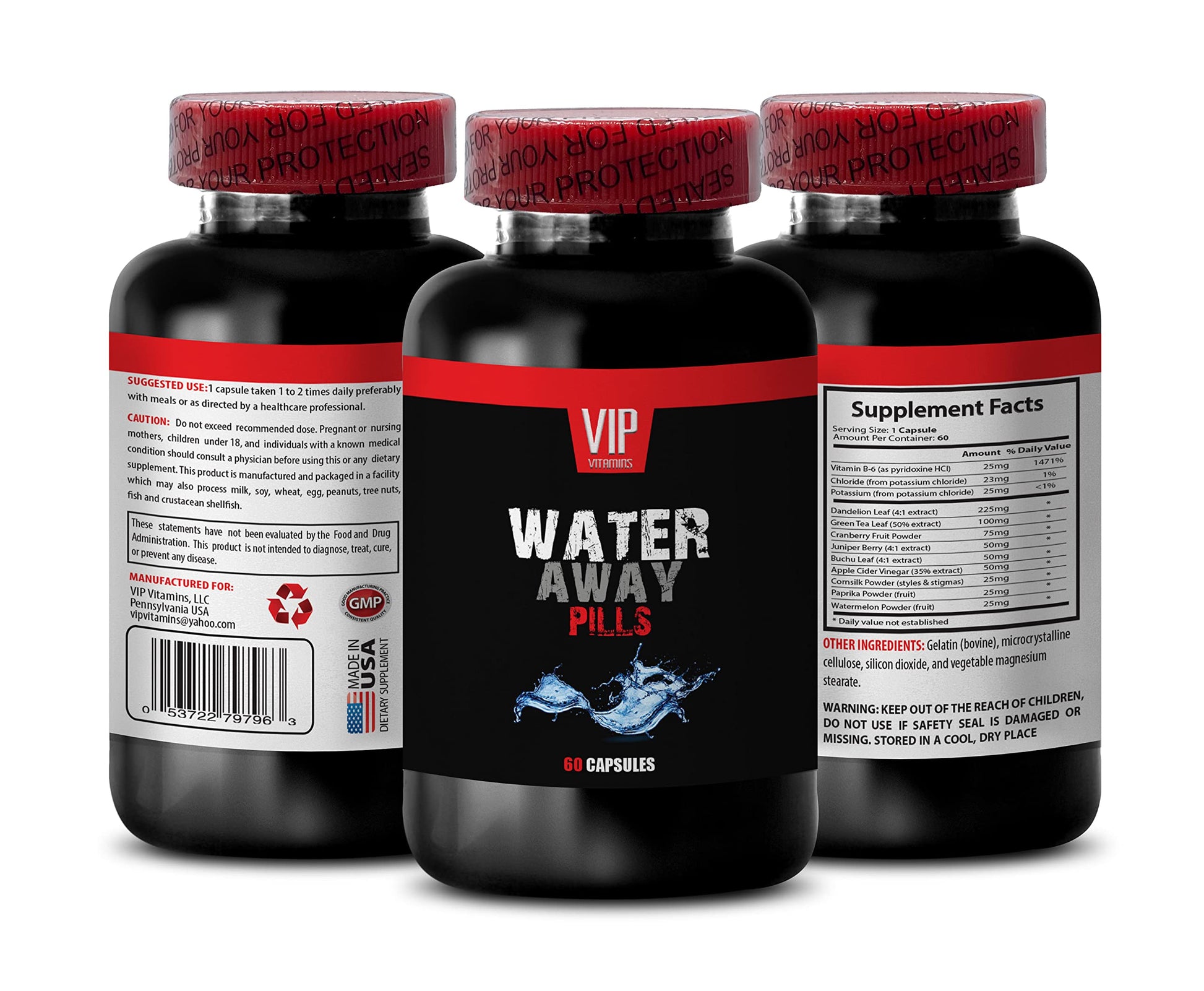 VIP VITAMINS Water Away Diuretic Capsules, 60 Count