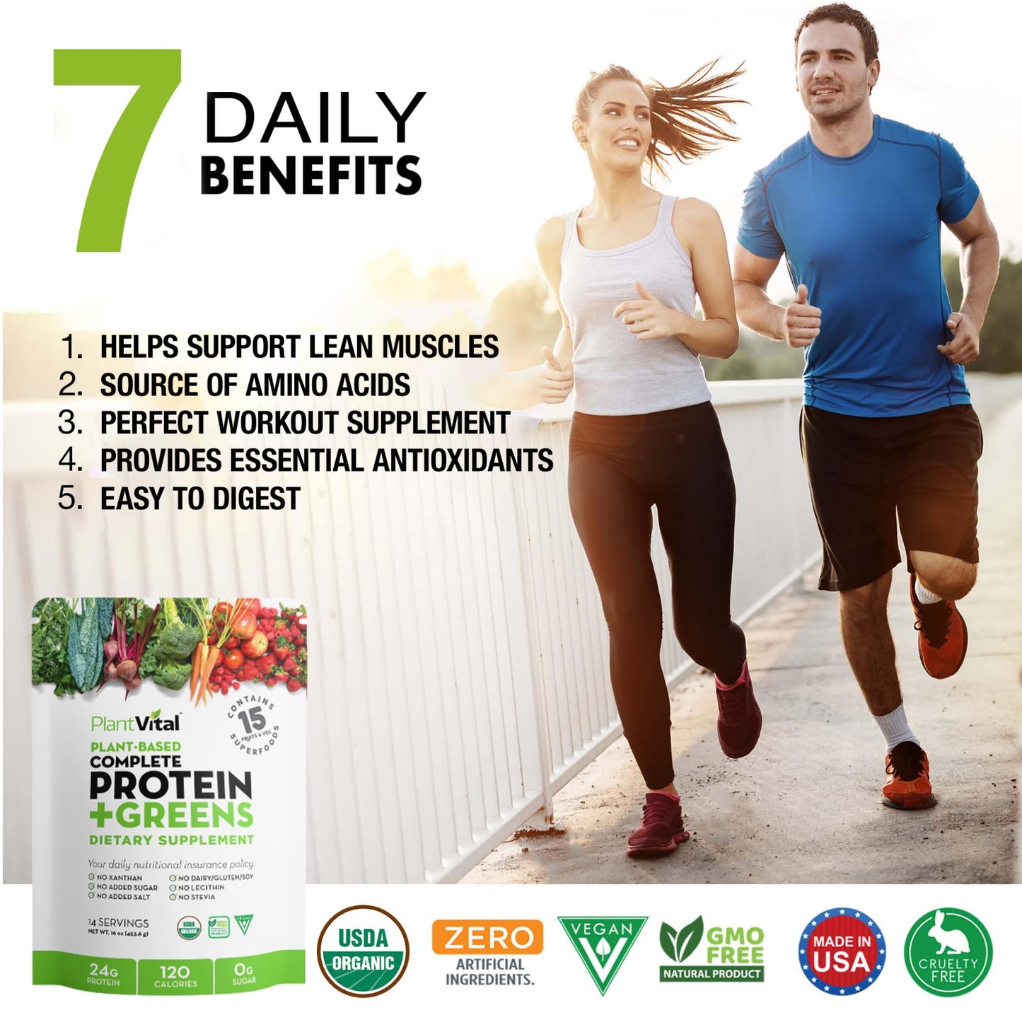Plantvital Unflavored Organic Vegan Protein Powder 16 oz (Pack of 2)