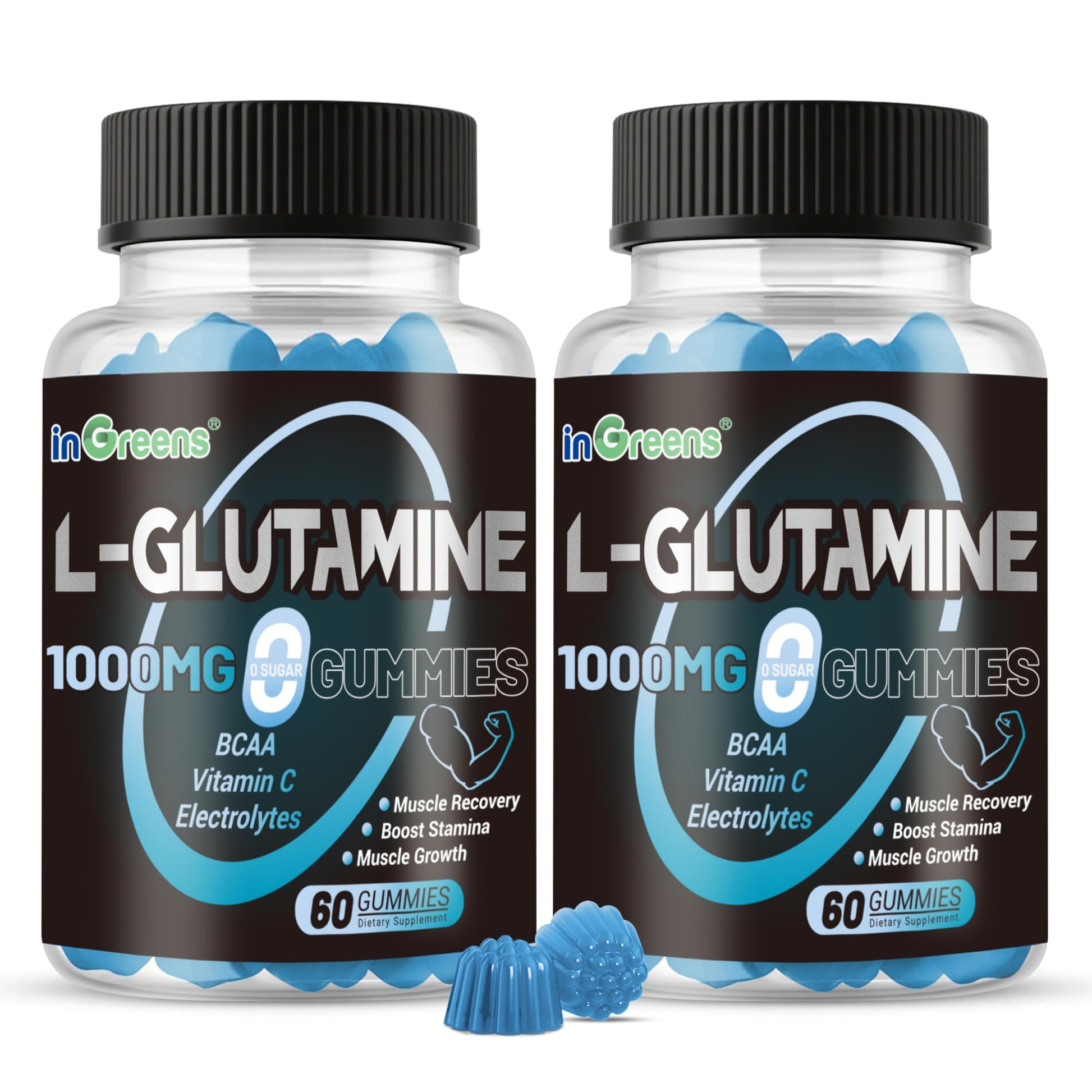 inGreens L-Glutamine Gummies 1000mg with BCAA, 120 Count