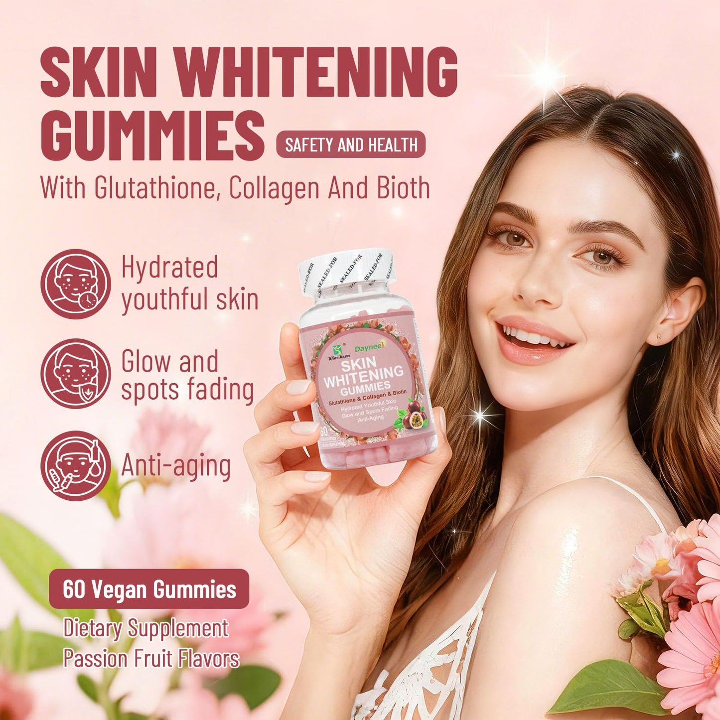 Wins Town Skin Whitening Gummies Beauty & Antioxidant 60 Count
