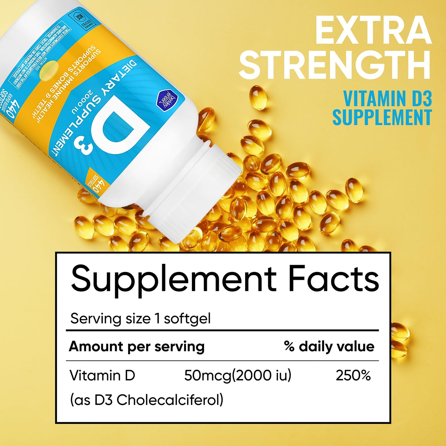 Berkley Jensen Vitamin D3 2000IU (50 mcg) Softgels, 440 Count