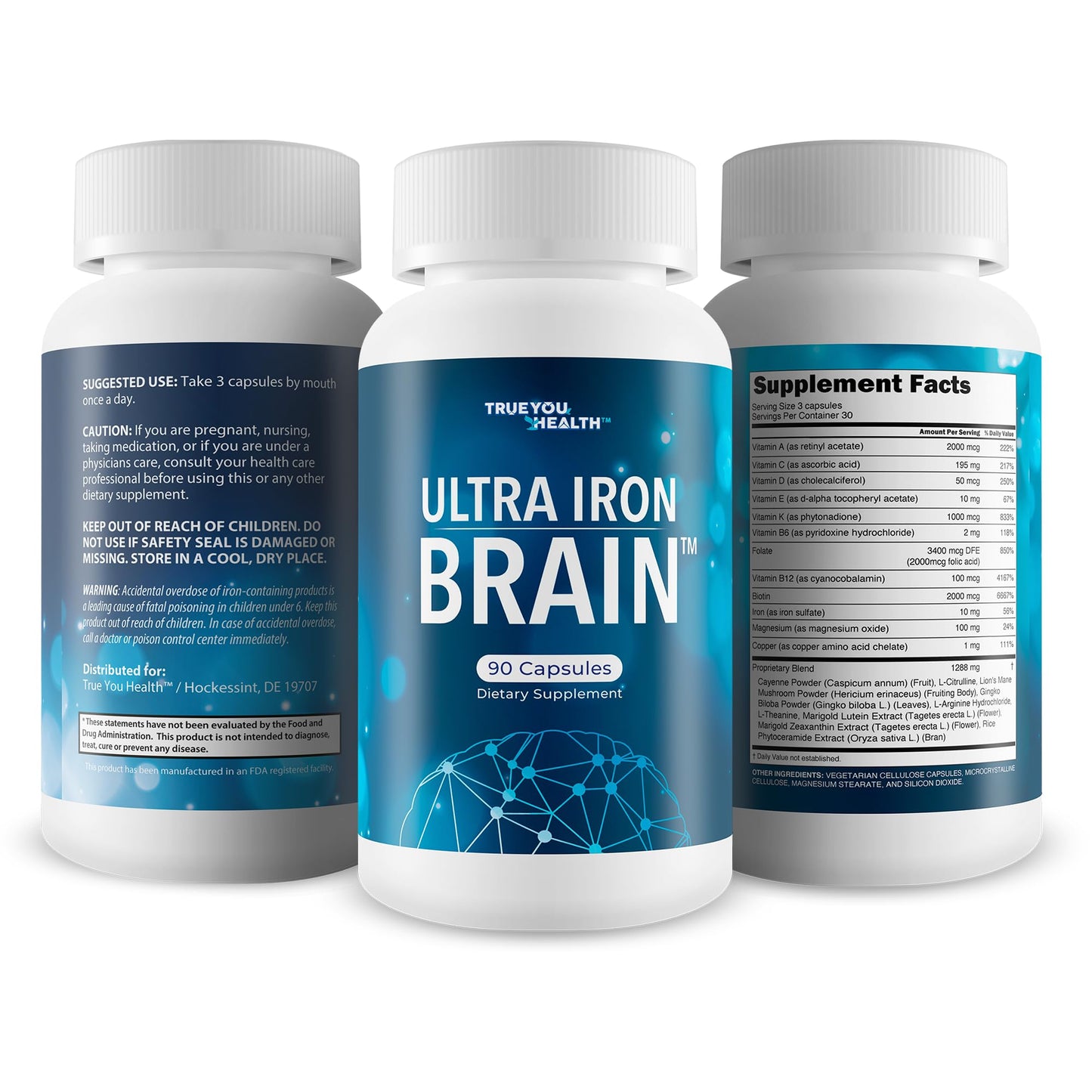 True You Health Ultra Iron Brain Improved Memory Formula 90 Capsules