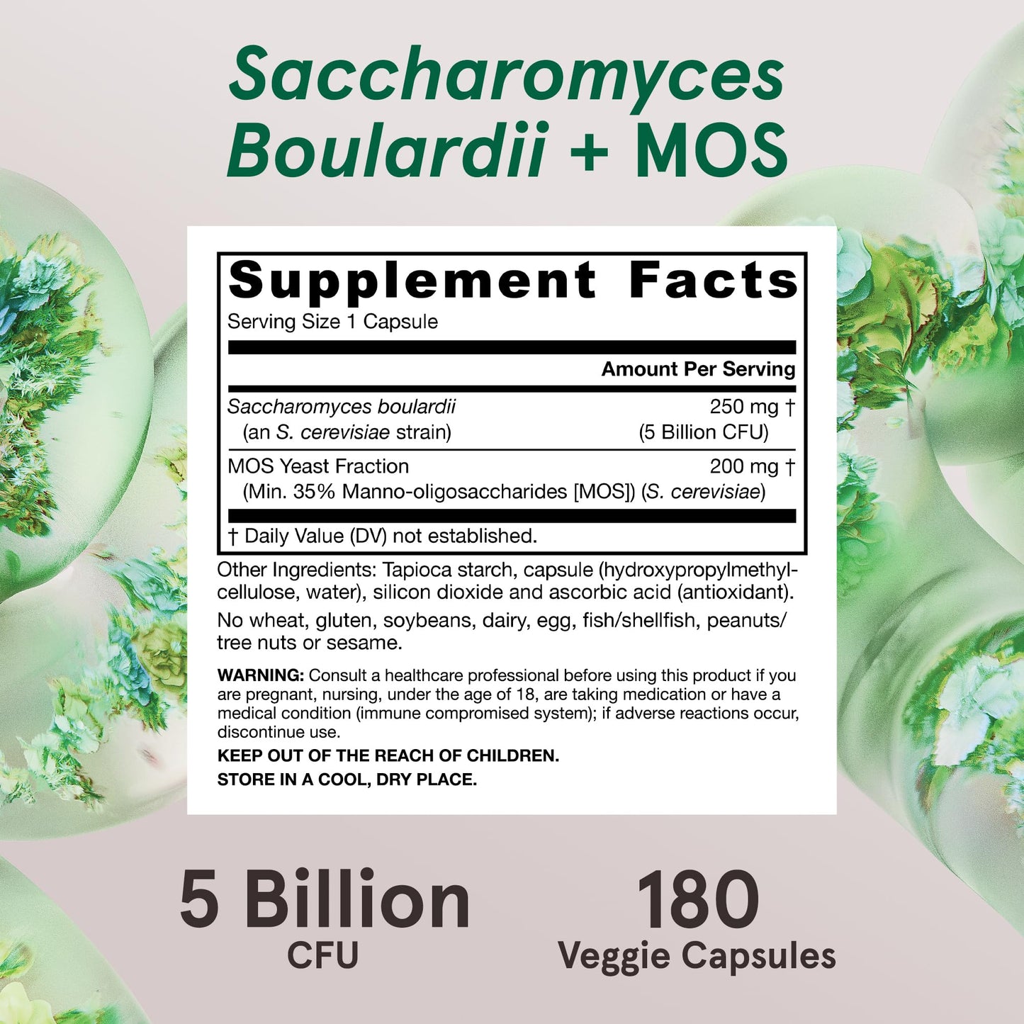 Jarrow Formulas Saccharomyces Boulardii + MOS Probiotics for Digestive Health & Intestinal Tract Support - 5 Billion CFU Per Serving - Probiotic + Prebiotic Capsule, 360 Count