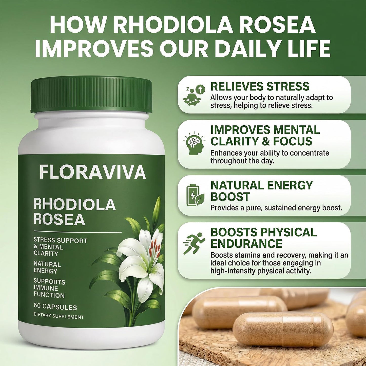 LKNSIH Floraviva Rhodiola Rosea Organic Capsule, Rhodiola Rosea Supplement, Adaptogenic Herb for Daily Stress Support & Energy Balance – 500mg per Serving (2) 1 Capsule