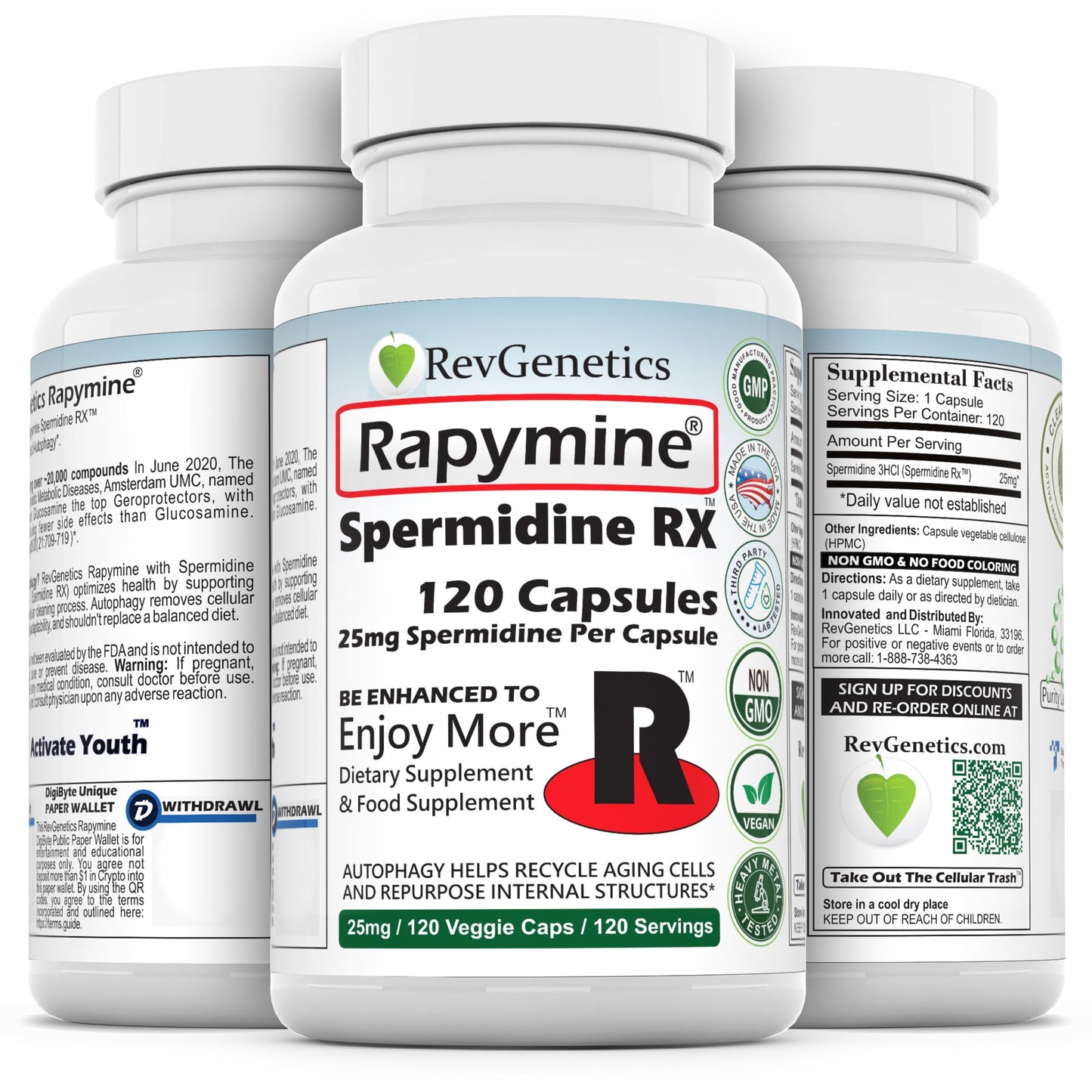 REVGENETICS Spermidine 3000mg Total, 25mg Spermidine HCl Capsule, 120 Count