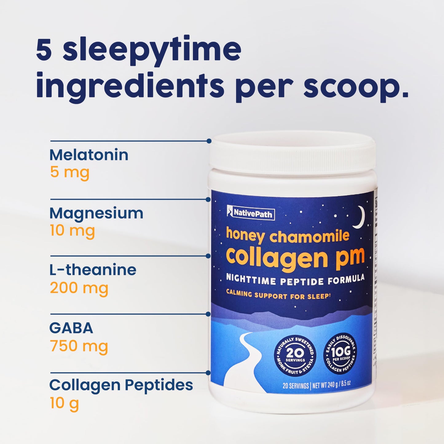 NativePath Collagen PM Honey Chamomile with Melatonin Powder 8.5 Ounces