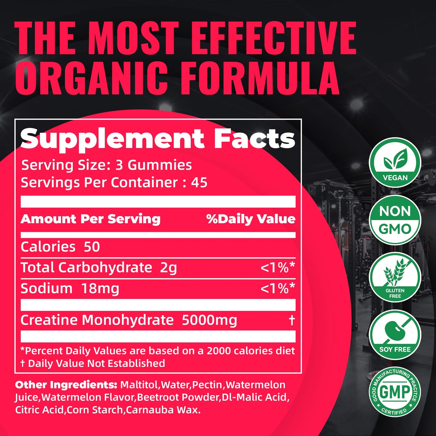 Natures Aid NSF Certified Creatine Monohydrate Gummies, 135 Count