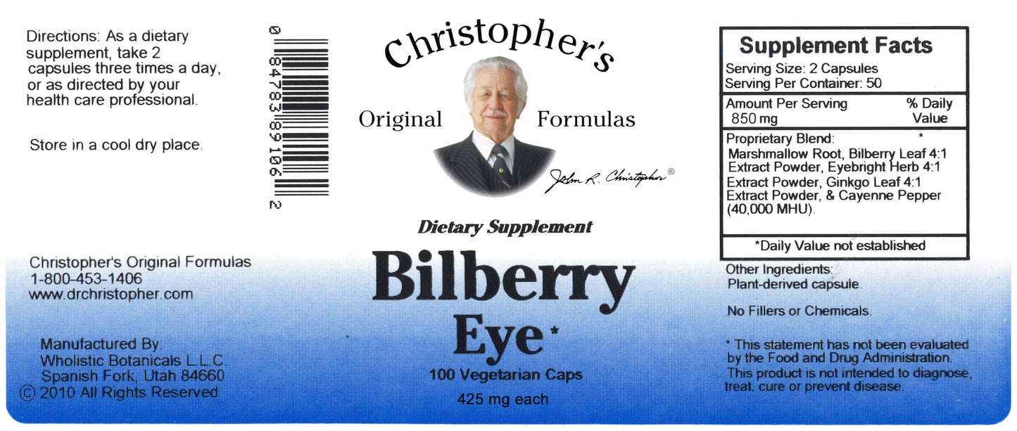 Christopher's Original Formulas Bilberry Eye Capsules, 100 Capsules