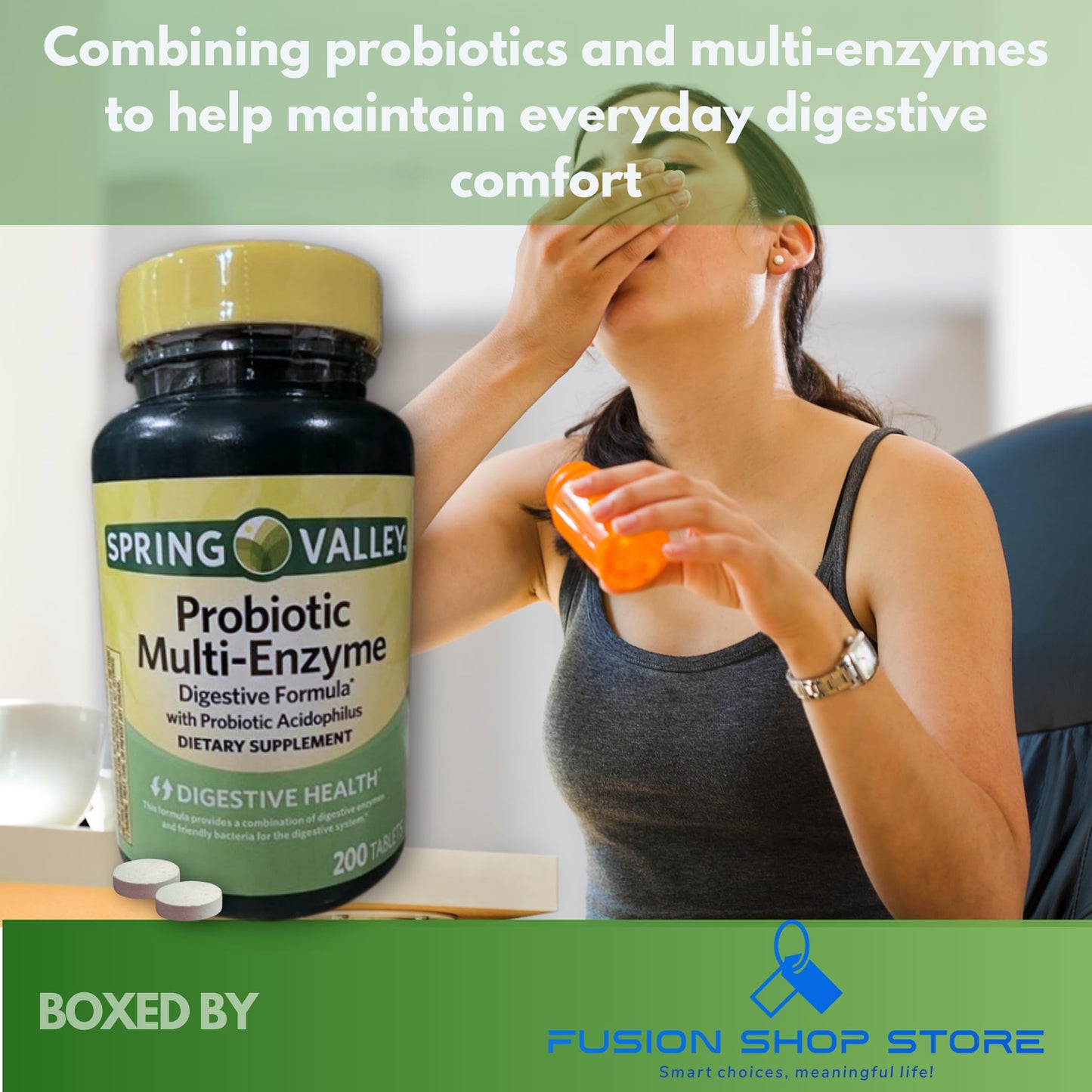 FUSION SHOP STORE Probiotic Multi Enzymes Digestive Formula with Acidophilus for Gut Health Tablets, 200 Count