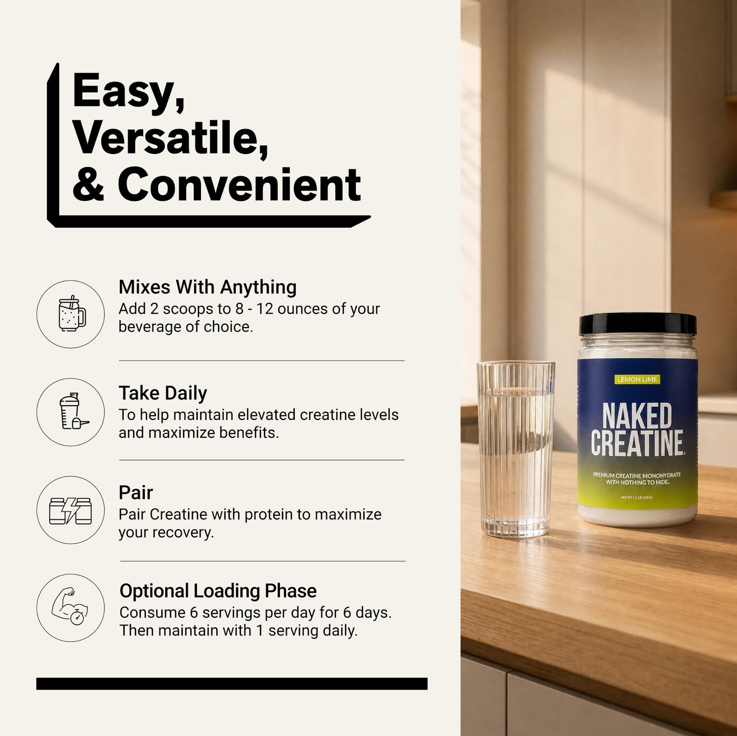 NAKED Pure Micronized Lemon Lime Creatine Monohydrate Powder 17.6 oz