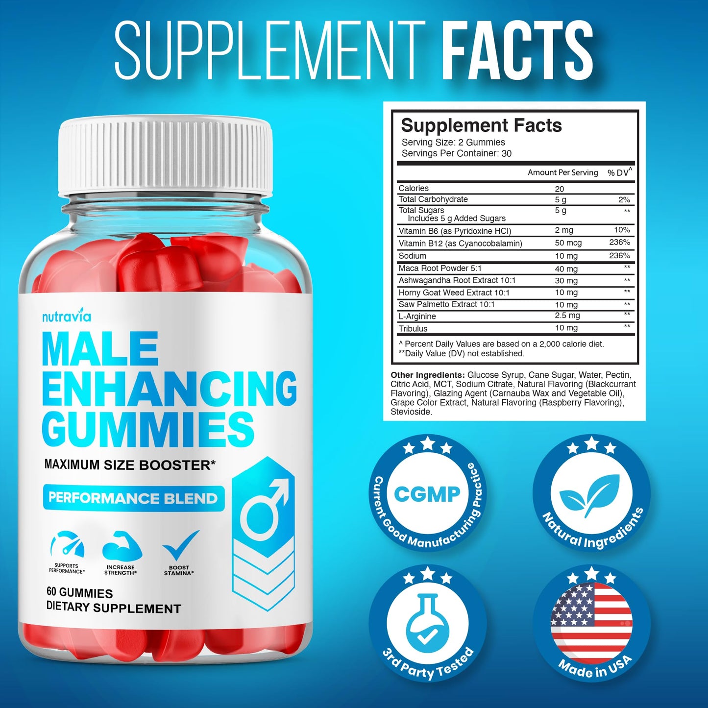 Nutravia Male Enhancing Supplement Gummies Gummy 60 Count
