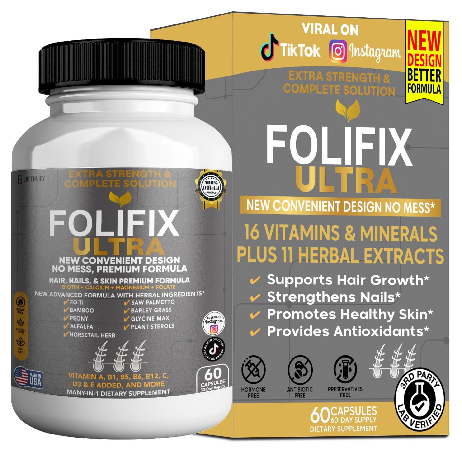 GREENVIFY FoliFix Ultra Hair, Nails & Skin Supplement Capsule, 60 Capsules
