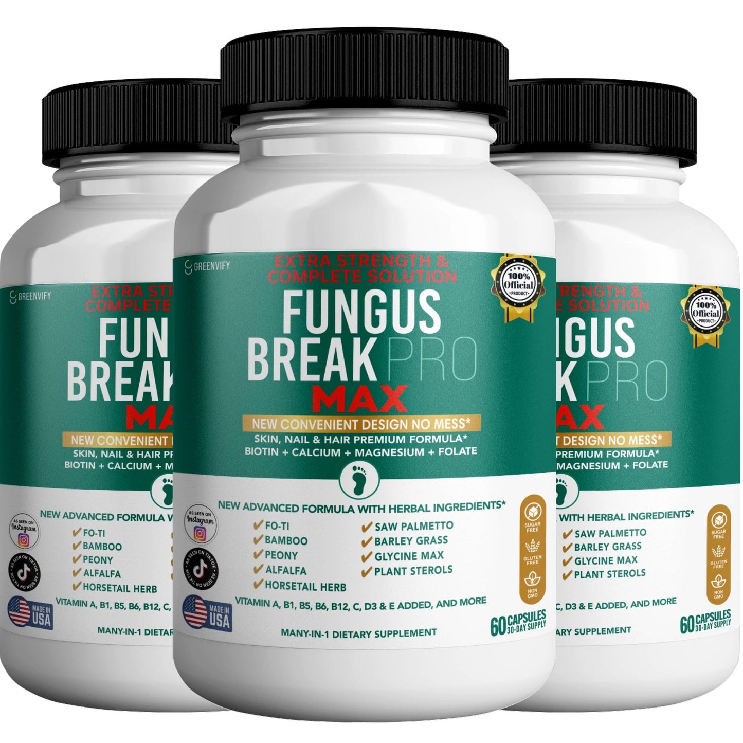 GREENVIFY Fungus Break Pro Max Nail & Hair Supplement Capsule, 180 Capsules