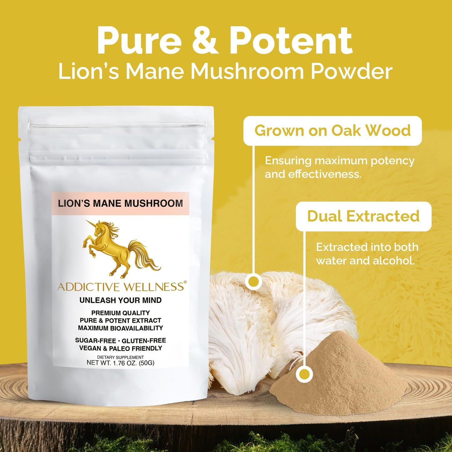 Addictive Wellness Lions Mane Supplement Powder, 1.76 oz