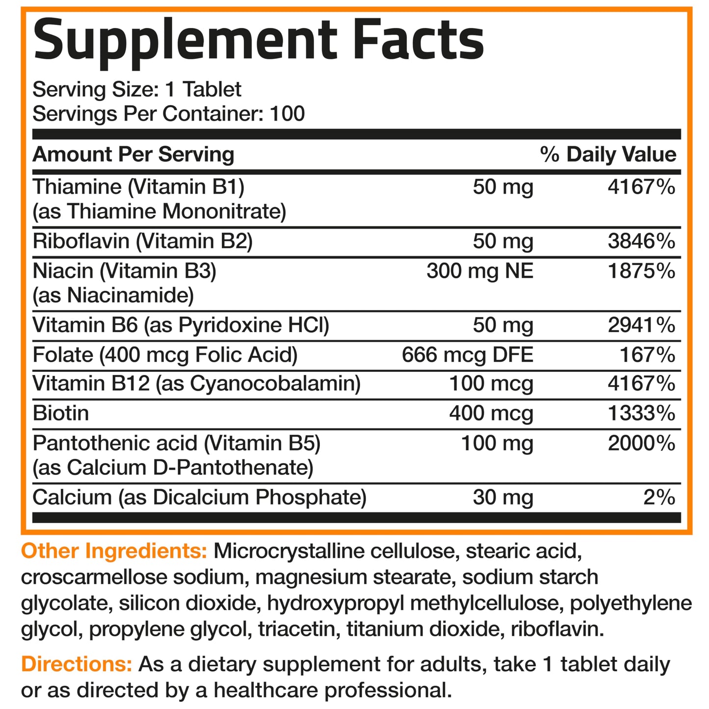 Bronson Vitamin B Complex (Vitamin B1, B2, B3, B6, B9 - Folic Acid, B12) Tablet, 100 Tablets