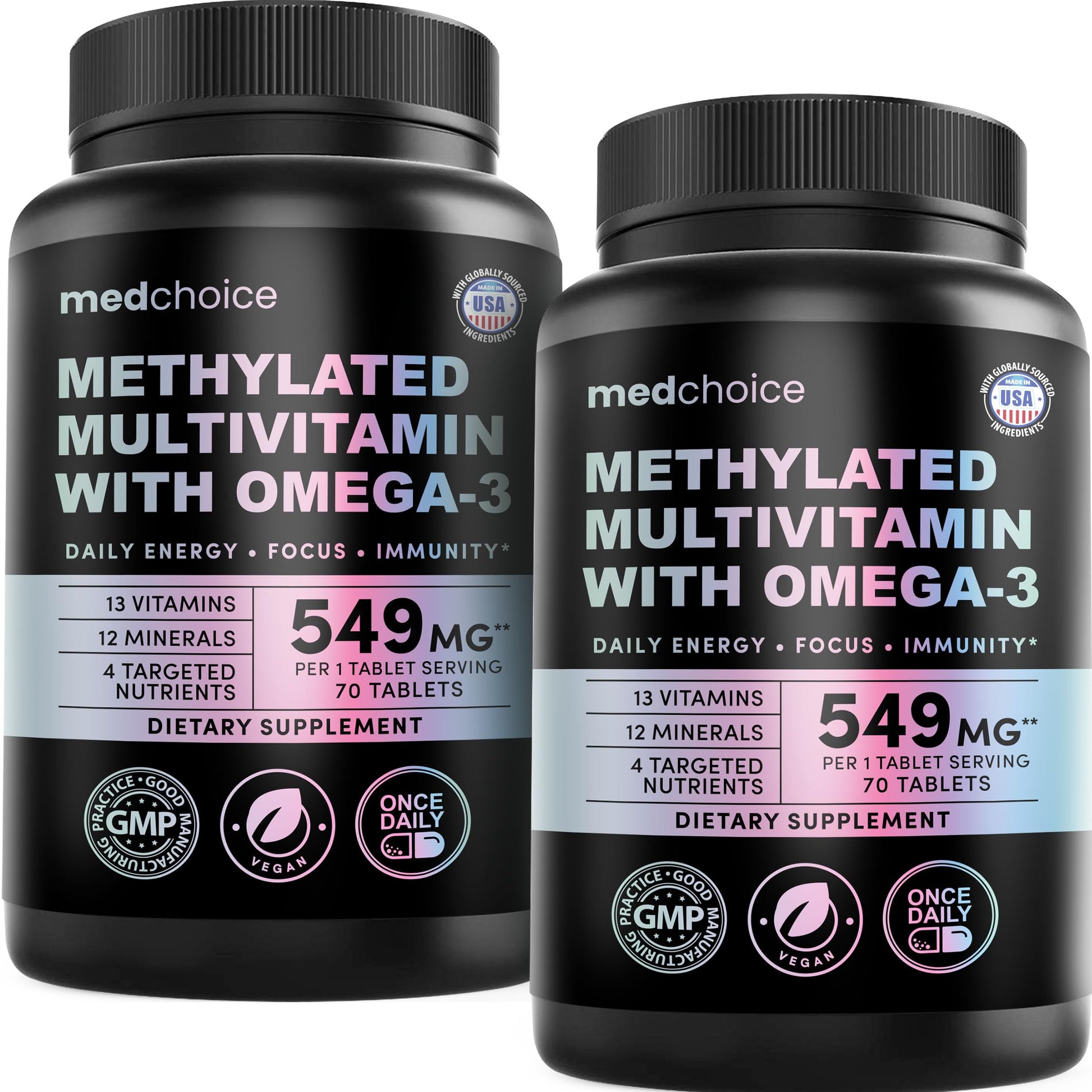 MEDCHOICE Complete 29-in-1 Methylated Multivitamin for Men & Women with Omega-3, Once Daily, 13 Vitamins, 12 Minerals, 4 Targeted Nutrients, Active B12, 5-MTHF Folate, P5P B6, Vegan Tablet, 140 Tablets