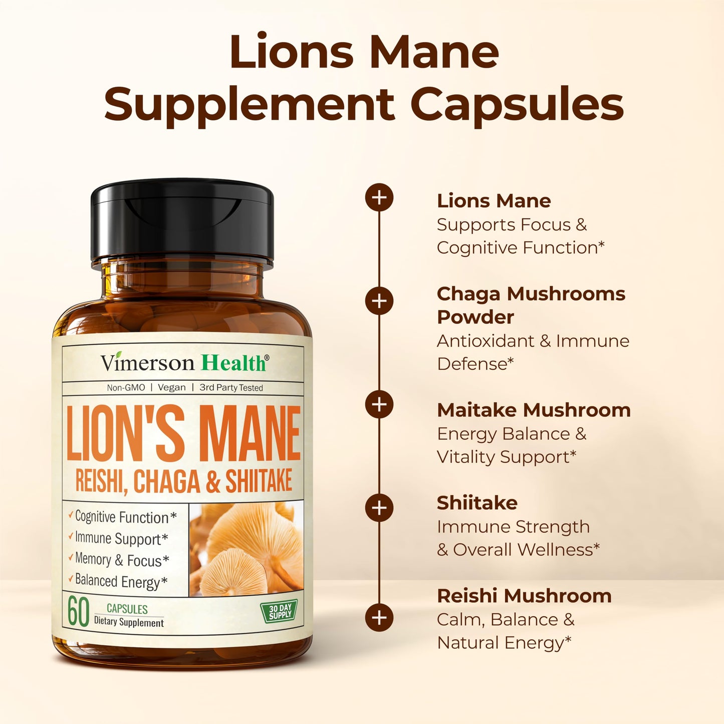 Vimerson Health Lions Mane Supplement Capsule 60 Count