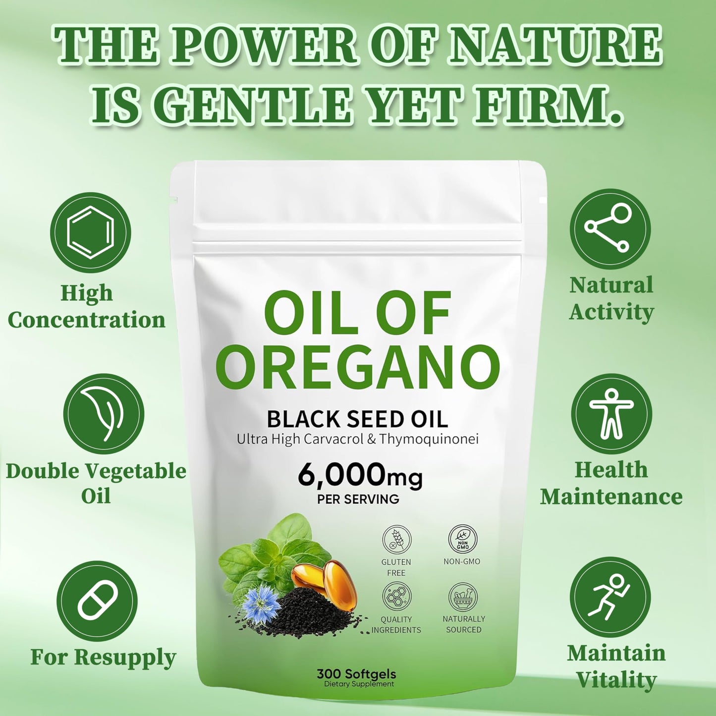 vifdusi Oil of Oregano with Black Seed Oil Capsules, 300 Capsules