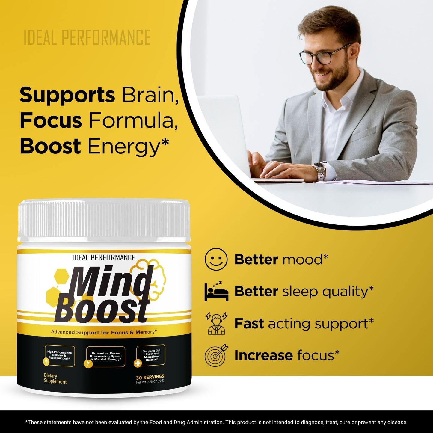 IDEAL PERFORMANCE Mind Boost Powder, 6 oz