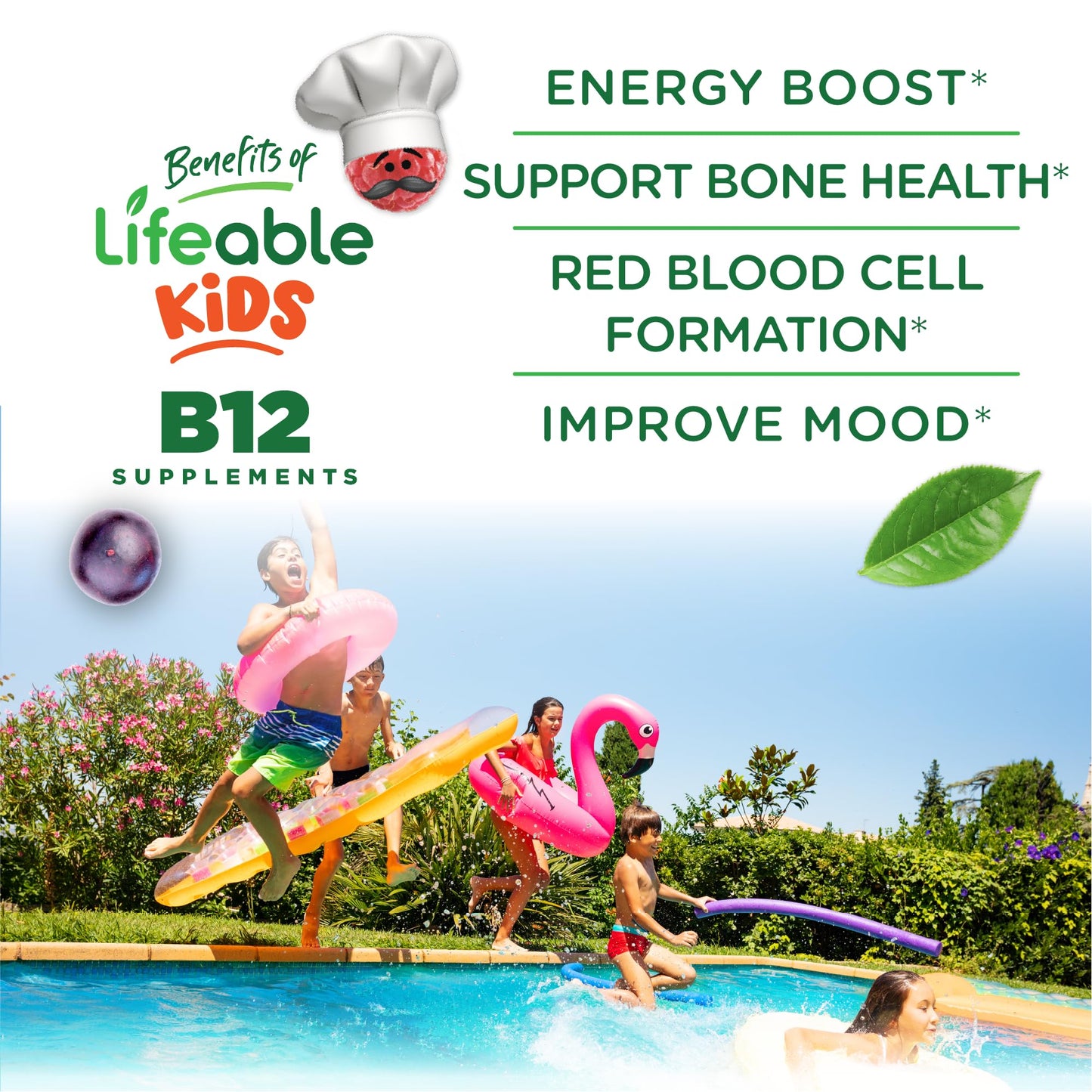 Lifeable Sugar Free Kids Vitamin B12 Gummies 1000 mcg, 90 Gummies