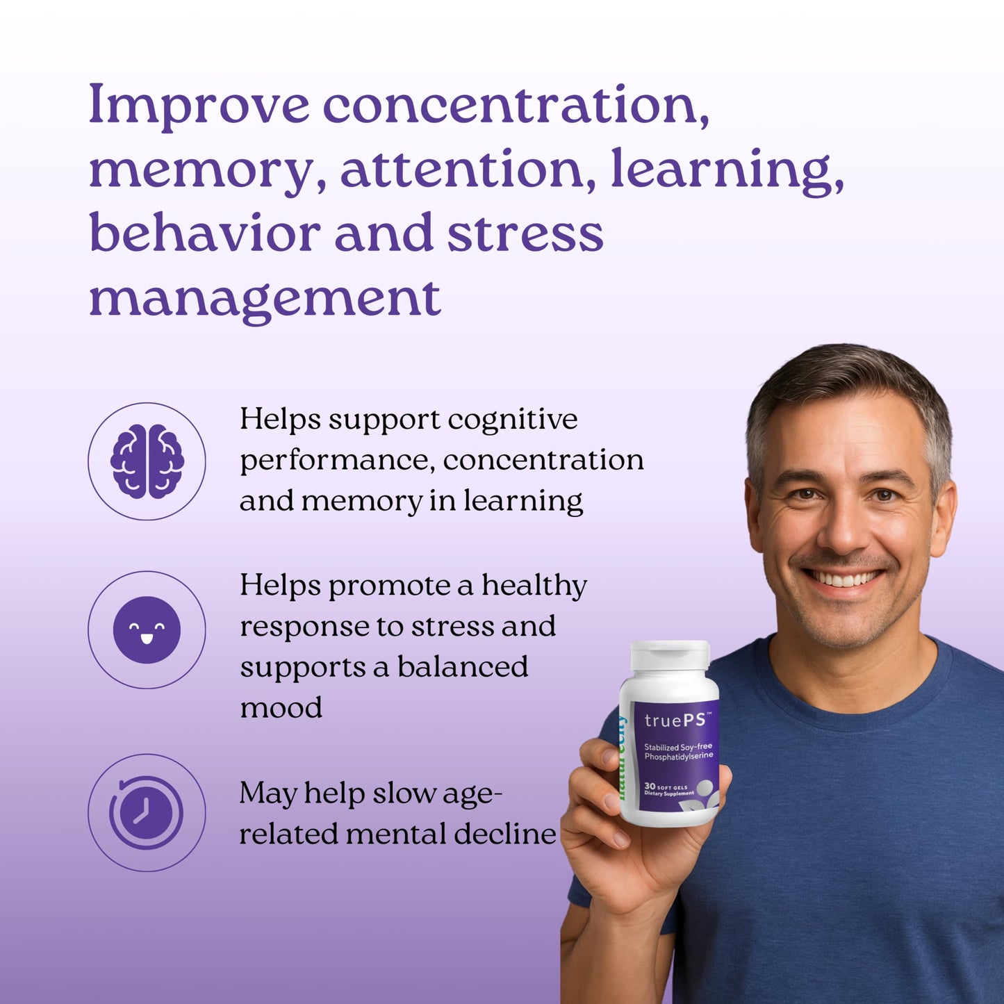 NatureCity True-PS Soy Free Stabilized Phosphatidylserine 100mg Softgels, 30 Count