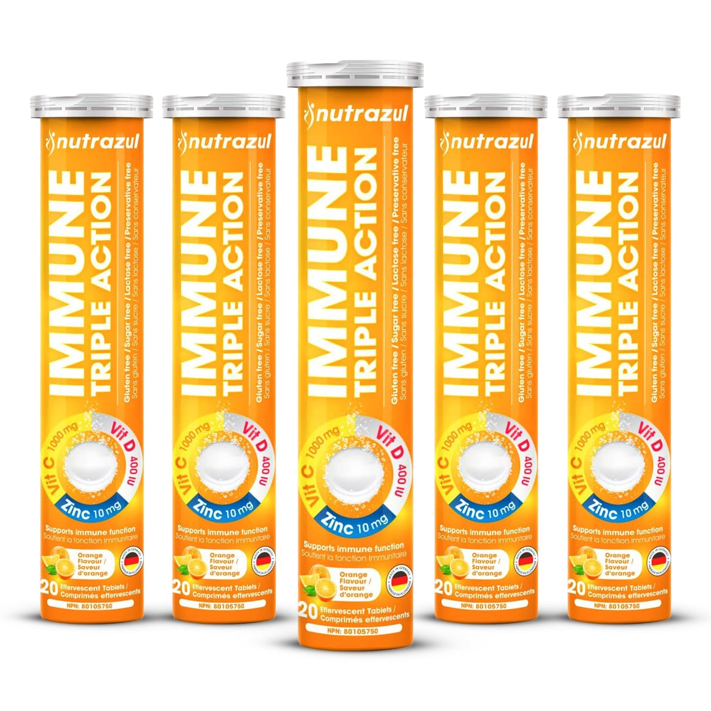 Nutrazul Immune Triple Action Effervescent Tablets with Vitamin C 1000mg, Vitamin D, Zinc, 100 Tablets