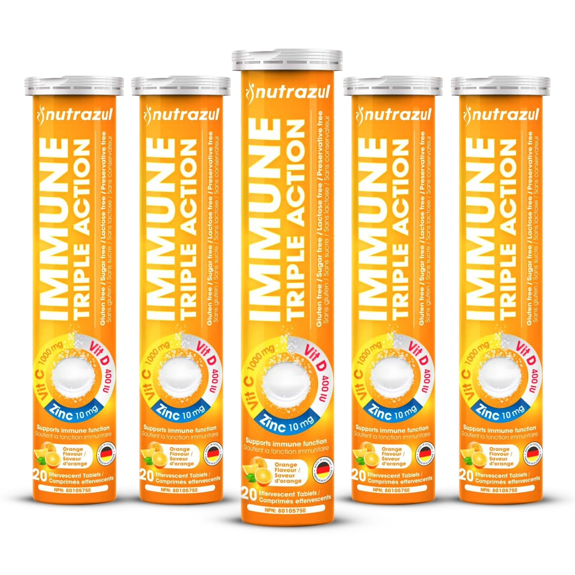 Nutrazul Immune Triple Action Effervescent Tablets with Vitamin C 1000mg, Vitamin D, Zinc, 100 Tablets