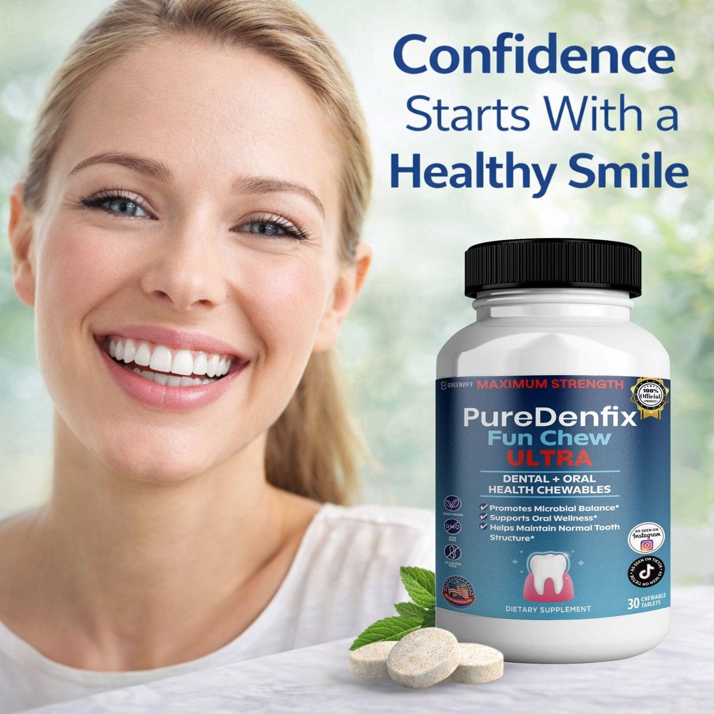 GREENVIFY PureDenfix Fun Chew Ultra Dental + Oral Health Chewables, 60 Capsules